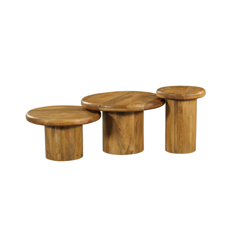 Couchtisch-Set Maya – 3 runde Tische aus massivem Mangoholz, Ø70/60/40 cm, flexibel & modern, stilvoller Blickfang