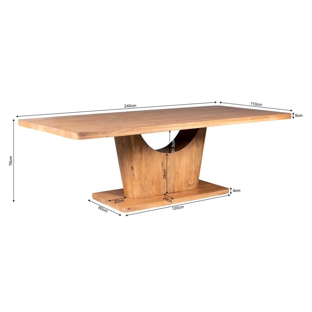 Esstisch CocoMer Natur – massives Mangoholz, organische Maserung & 6 cm Tischplatte, 240 x 110 x 76 cm