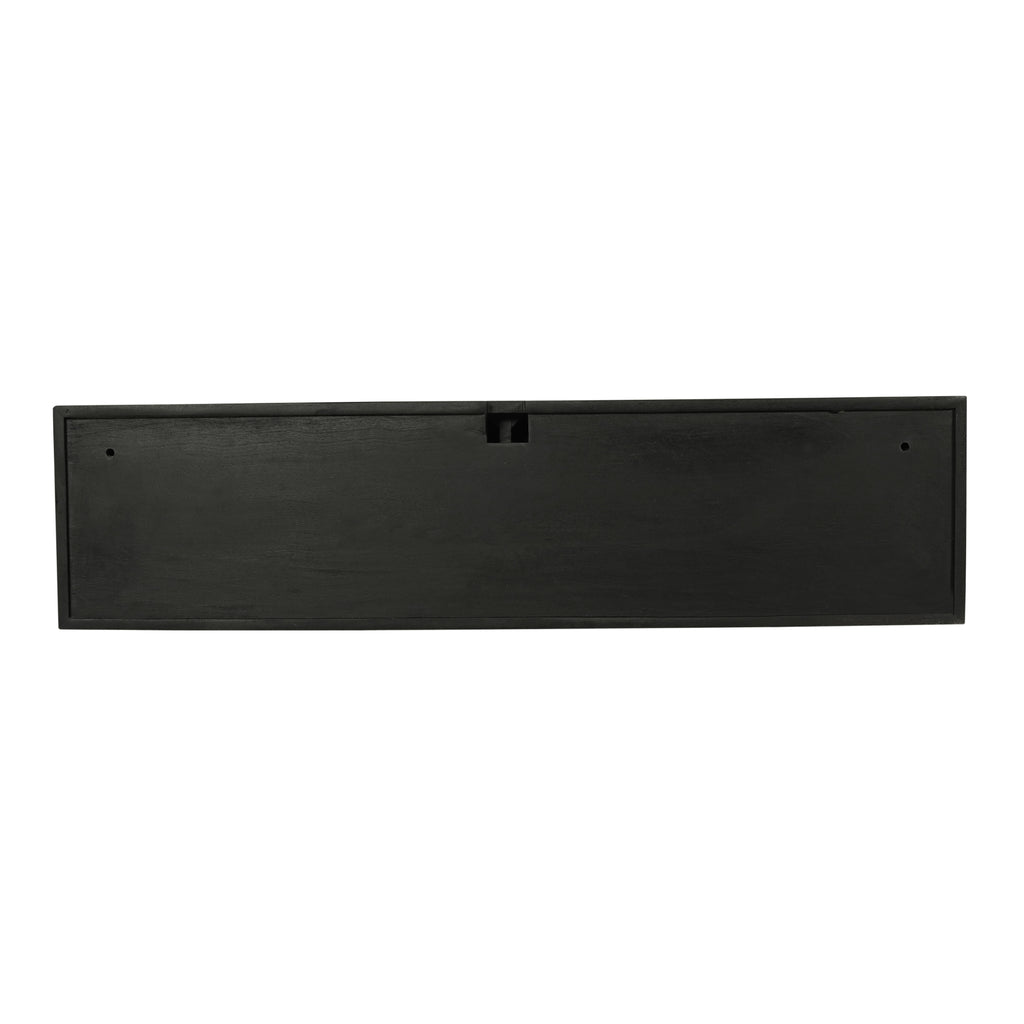 TV-Board Mandy Schwarz schwebend – 120×35×30 cm, Mangoholz mit vertikalem Lattenmuster & Push-to-Open