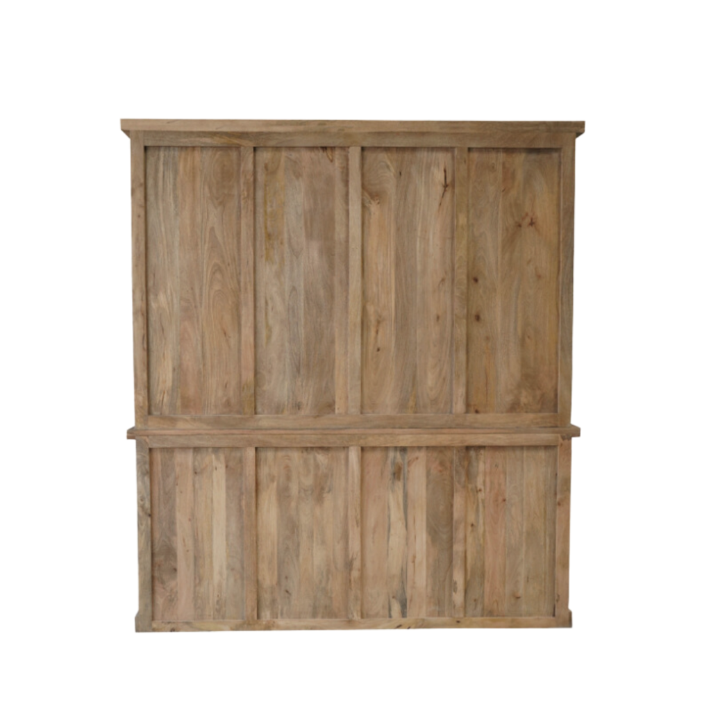 Vitrinenschrank Nizza 200x45x220 cm – Mangoholz Schrank mit 2 Türen & 6 Schubladen im modernen Design