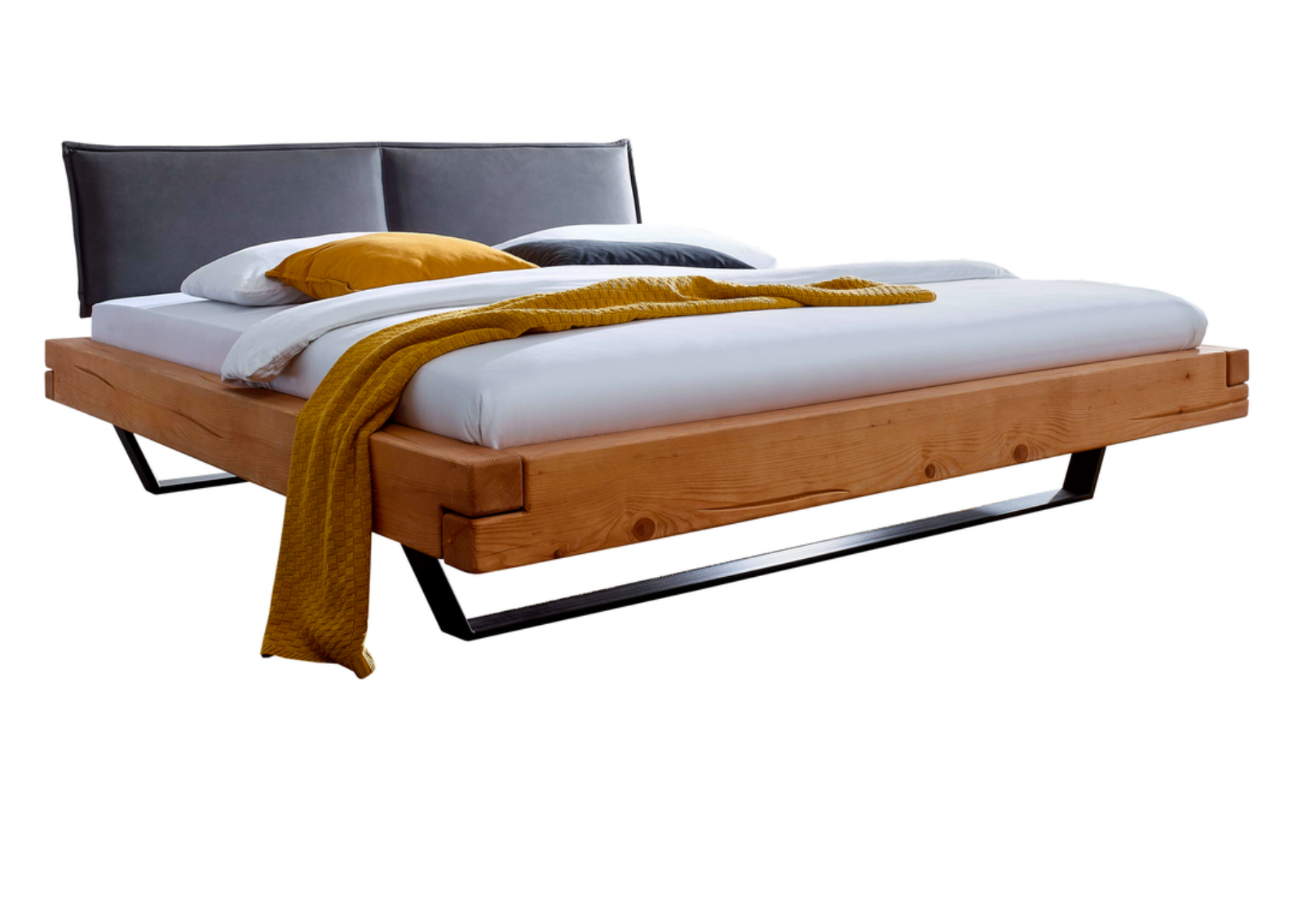 Massivholzbett Benedo 180×200 cm – Kiefer & Lederoptik im modernen Design