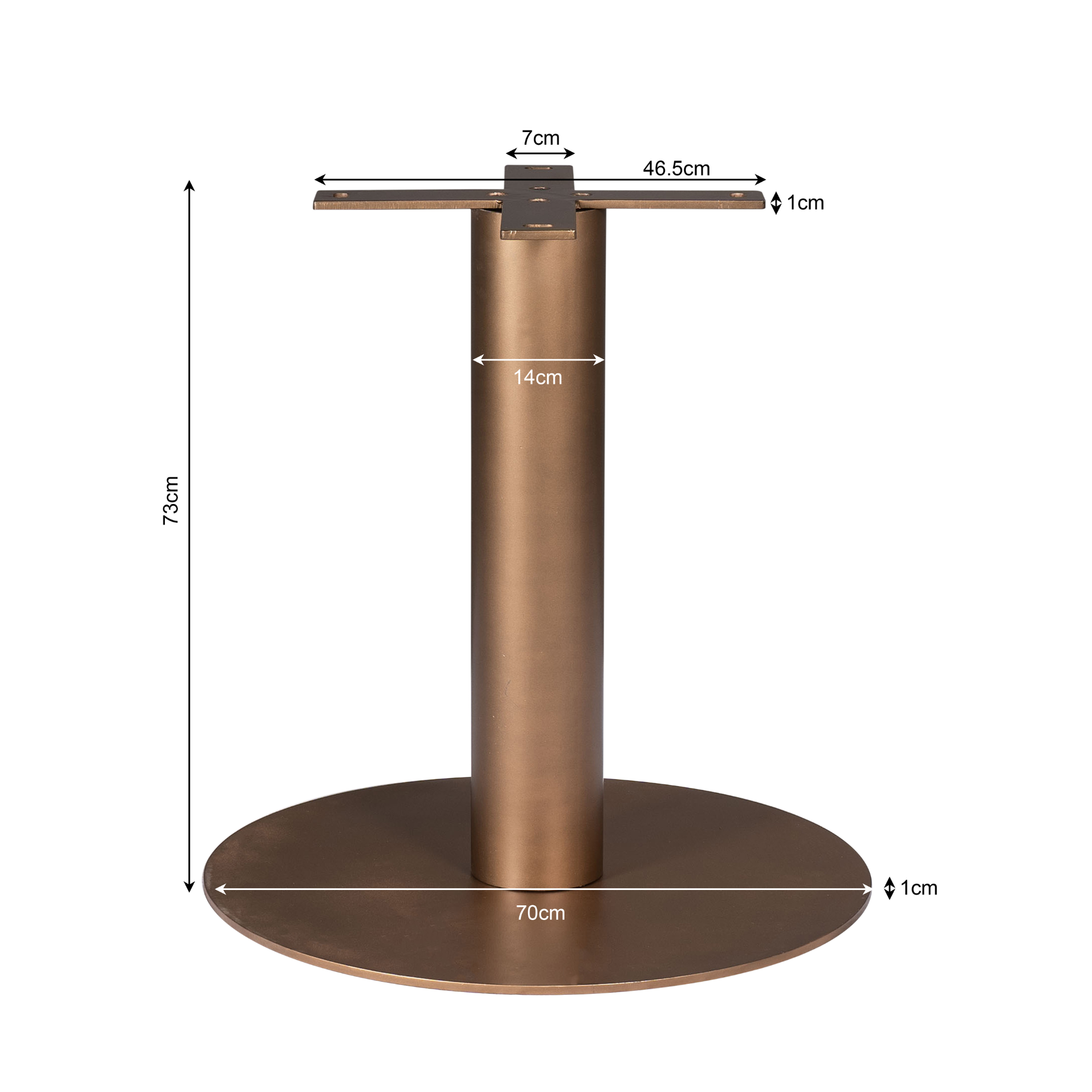 Tischbein Metall rund 70x70x73 cm – modernes Säulengestell mit Bronzefinish für runde Tischplatten Ø110–140 cm