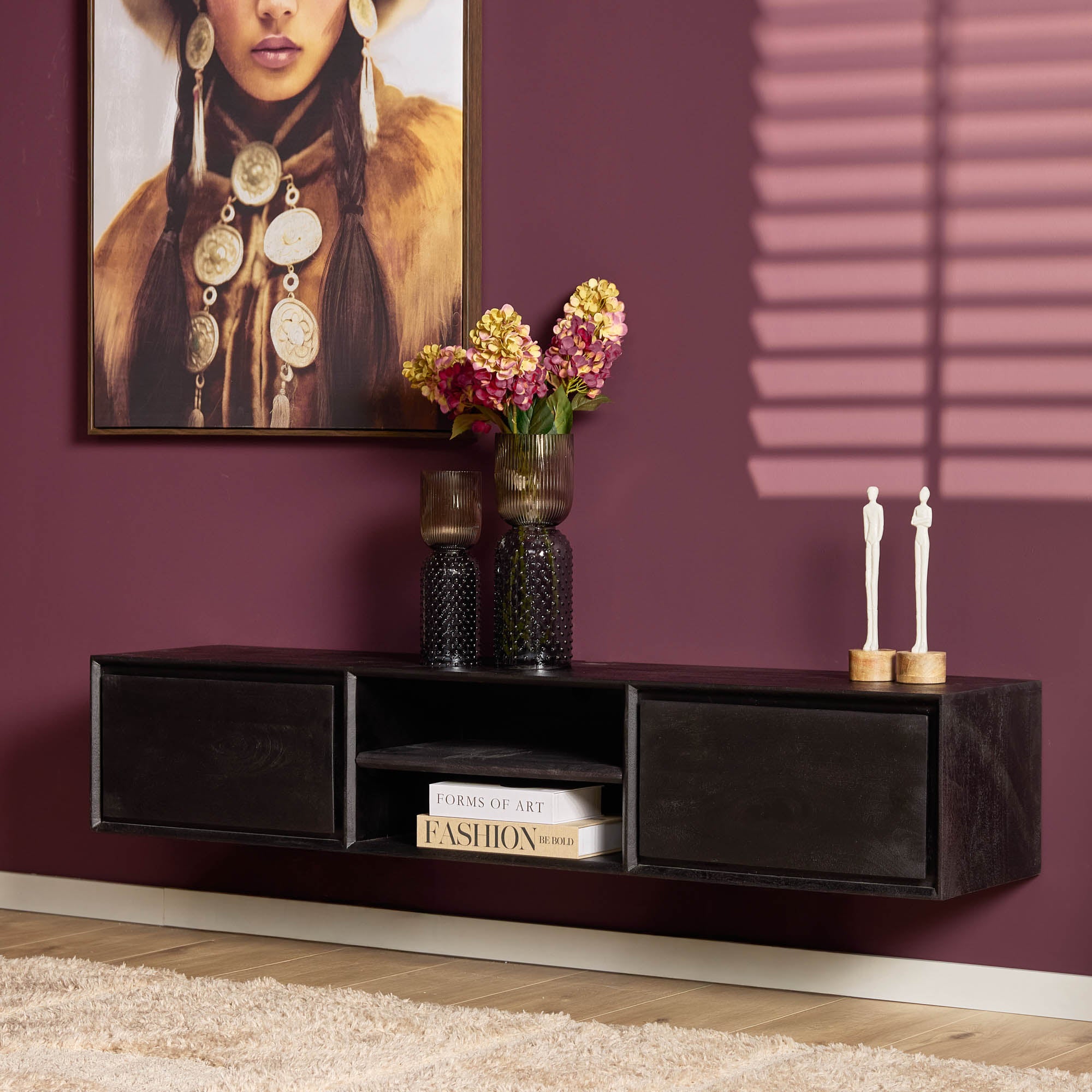 Schwebendes TV-Möbel Ambiance Schwarz | 160 cm