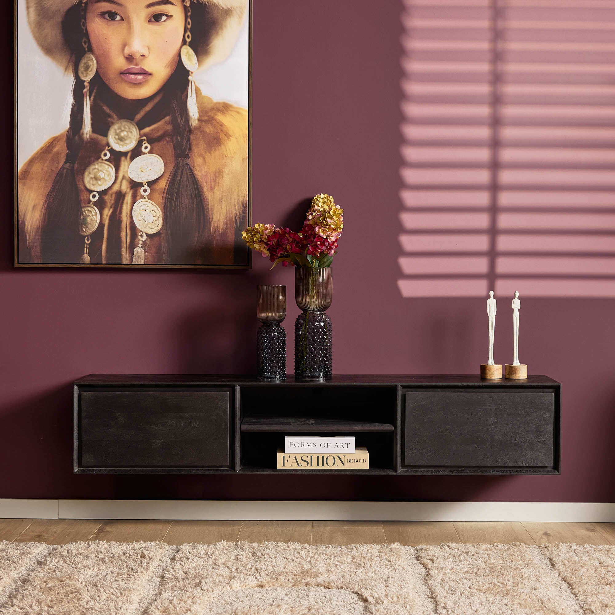 Schwebendes TV-Möbel Ambiance Schwarz | 160 cm