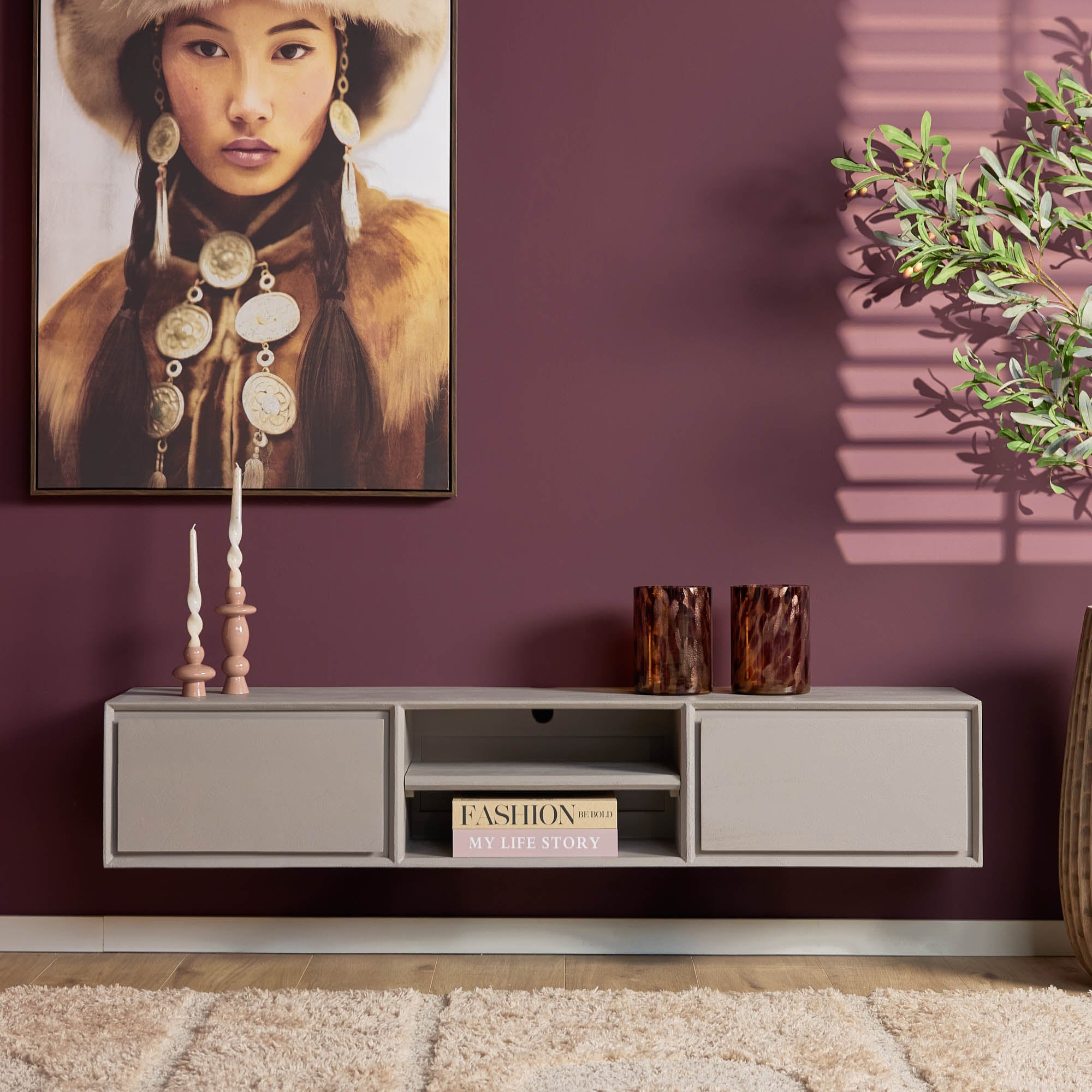 Schwebendes TV-Möbel Ambiance Taupe | 160 cm