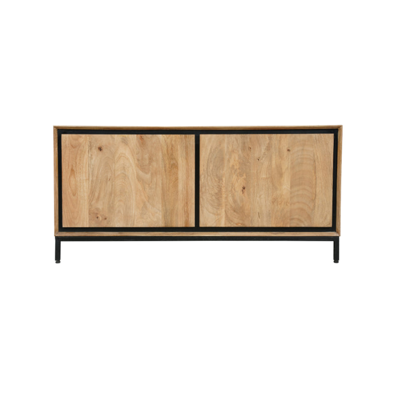 TV-Kommode Rois – Mangoholz Lowboard mit schwarzem Metallrahmen, 120×55×45 cm, 2 grifflosen Türen im modernen Design