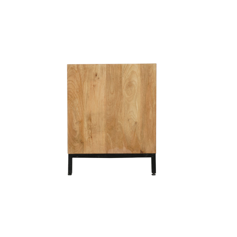 TV-Kommode Rois – Mangoholz Lowboard mit schwarzem Metallrahmen, 120×55×45 cm, 2 grifflosen Türen im modernen Design