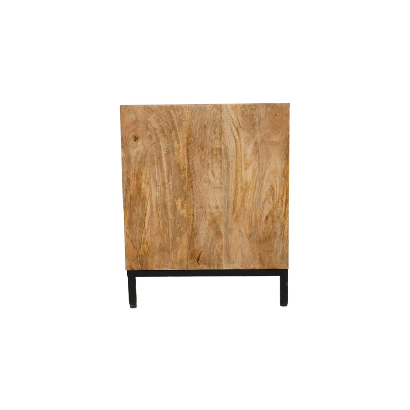 TV-Board Rois 150x45x55 cm – Massives Mangoholz mit schwarzem Metallrahmen & 3 grifflosen Türen