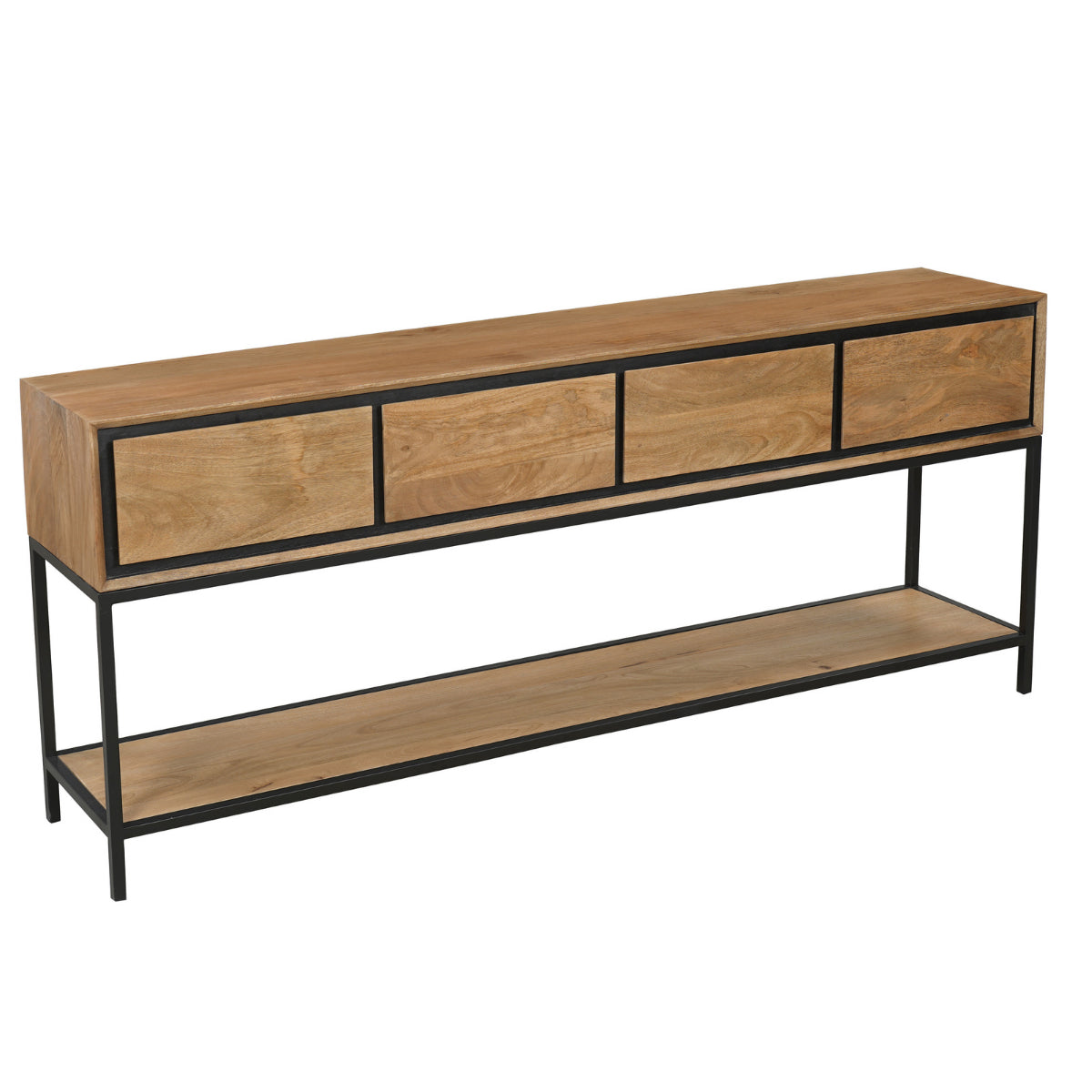 Konsolentisch Rois – Mangoholz Anrichte mit Metallgestell, 180×35×76 cm, modernes Möbel mit 4 Schubladen & Regalboden