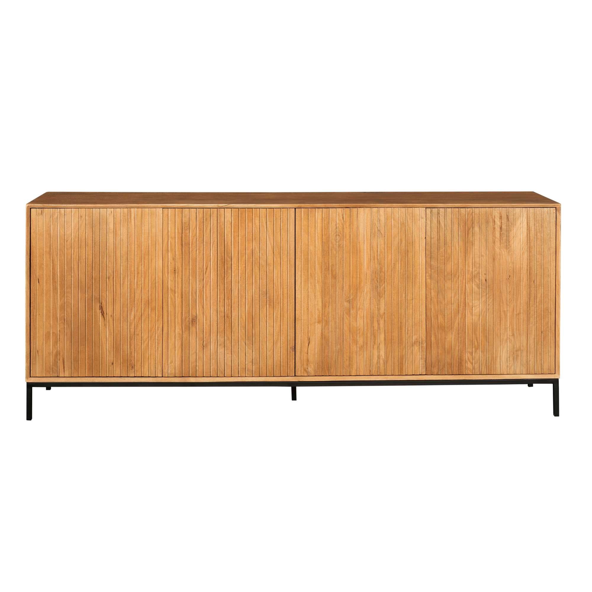 Sideboard Mandy Natur 210x45x85 cm – moderne Mangoholz Kommode mit Lamellenfront & Push-to-Open