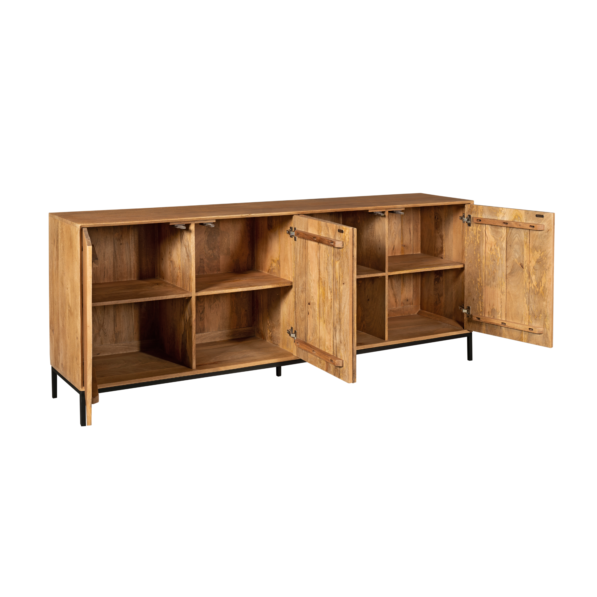 Sideboard Mandy Natur 210x45x85 cm – moderne Mangoholz Kommode mit Lamellenfront & Push-to-Open
