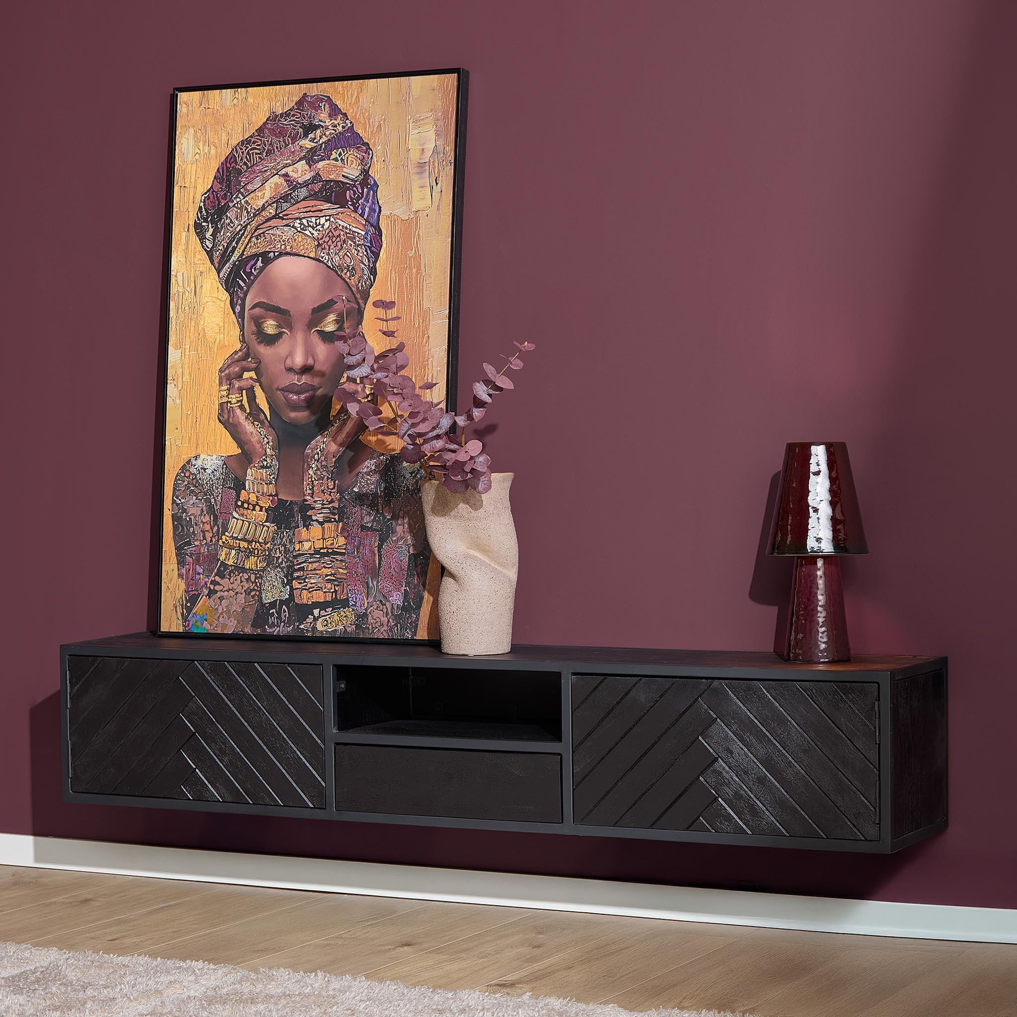 TV-Board Sydney – Lowboard aus Mangoholz mit schwarzem Gestell, modernes Design, 180 x 40 x 55 cm