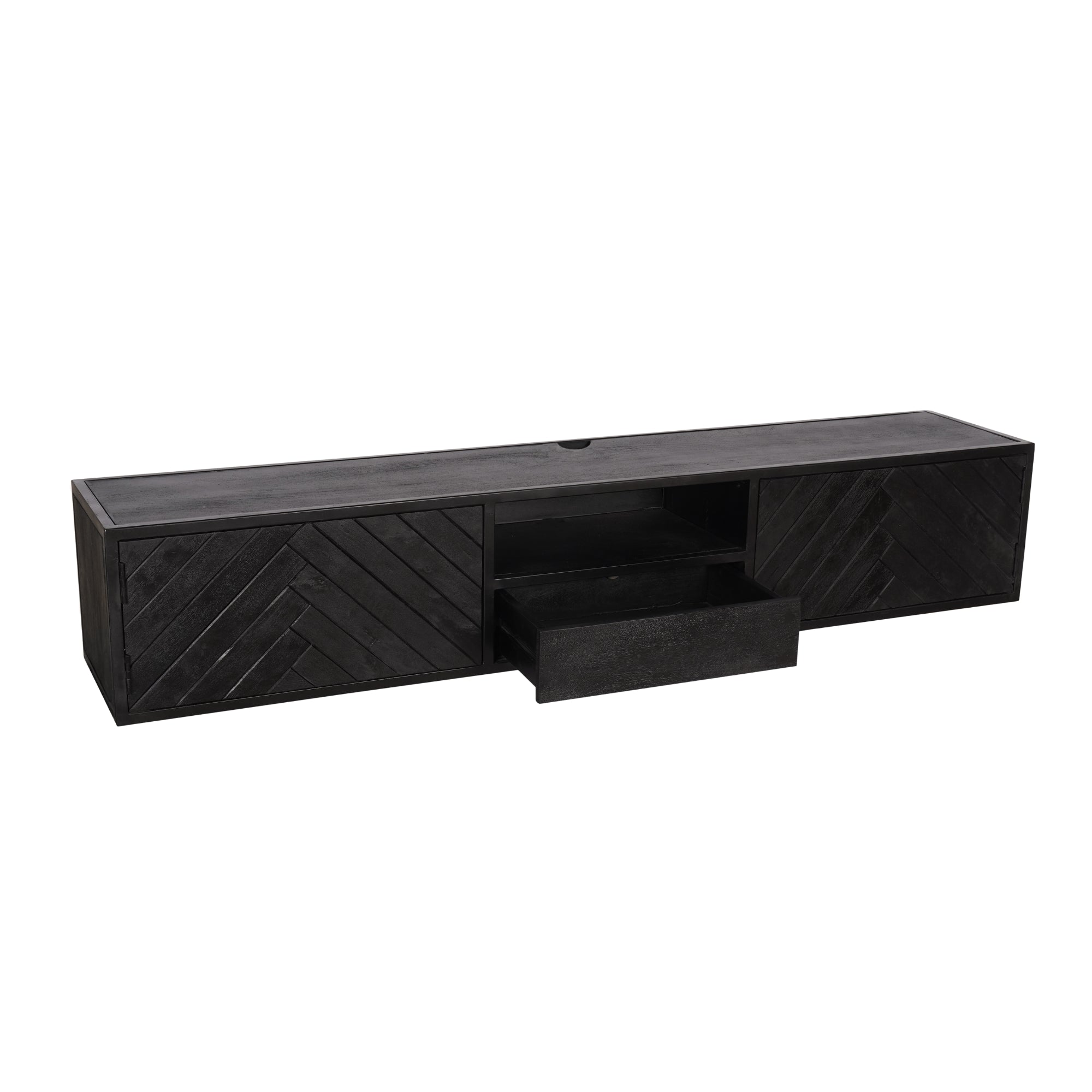 TV-Board Sydney – Lowboard aus Mangoholz mit schwarzem Gestell, modernes Design, 180 x 40 x 55 cm