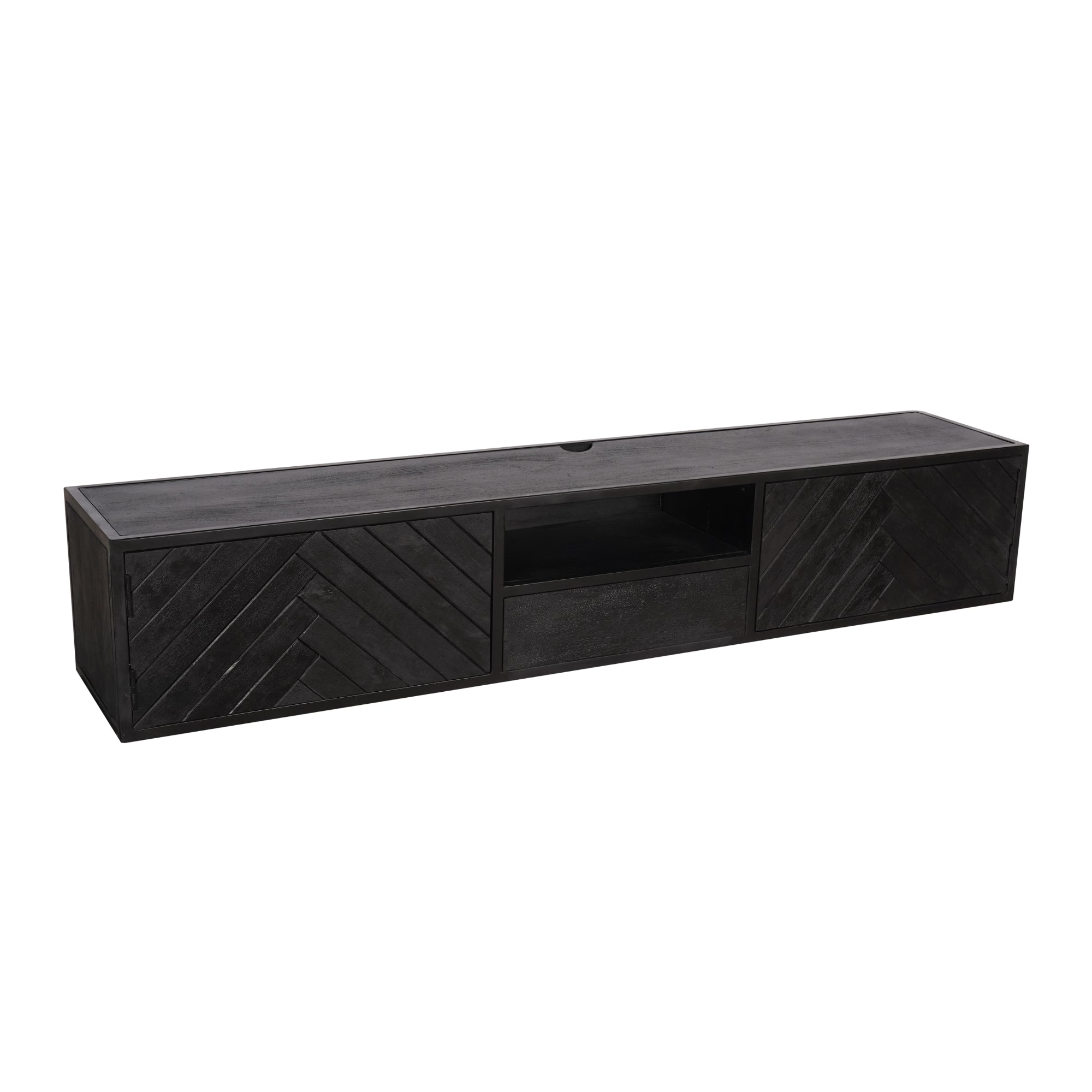 TV-Board Sydney – Lowboard aus Mangoholz mit schwarzem Gestell, modernes Design, 180 x 40 x 55 cm