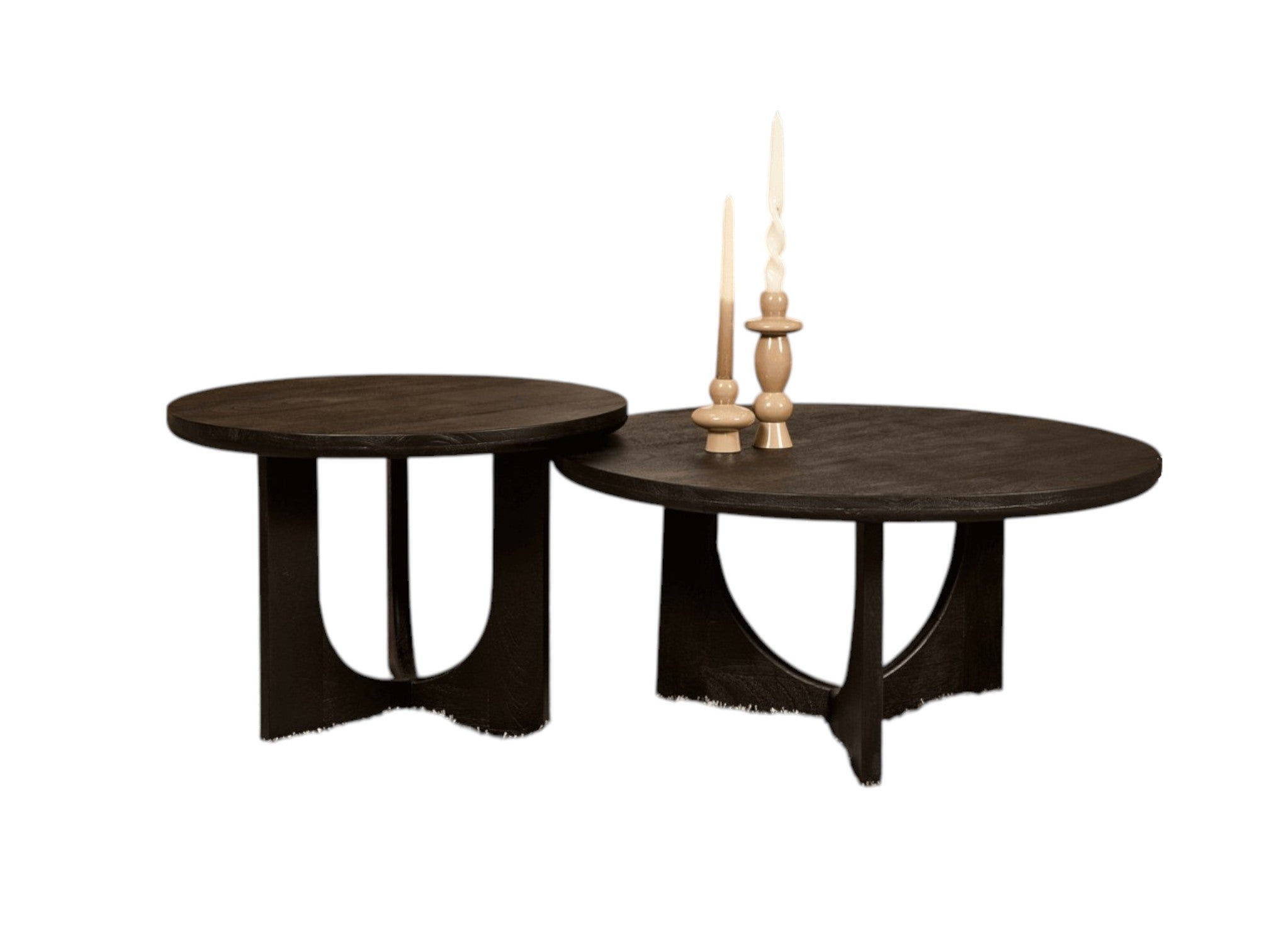 Couchtisch Nerio Schwarz – Mangoholz Ø80 cm, elegante Oberfläche, kombinierbar mit kleinerer Version