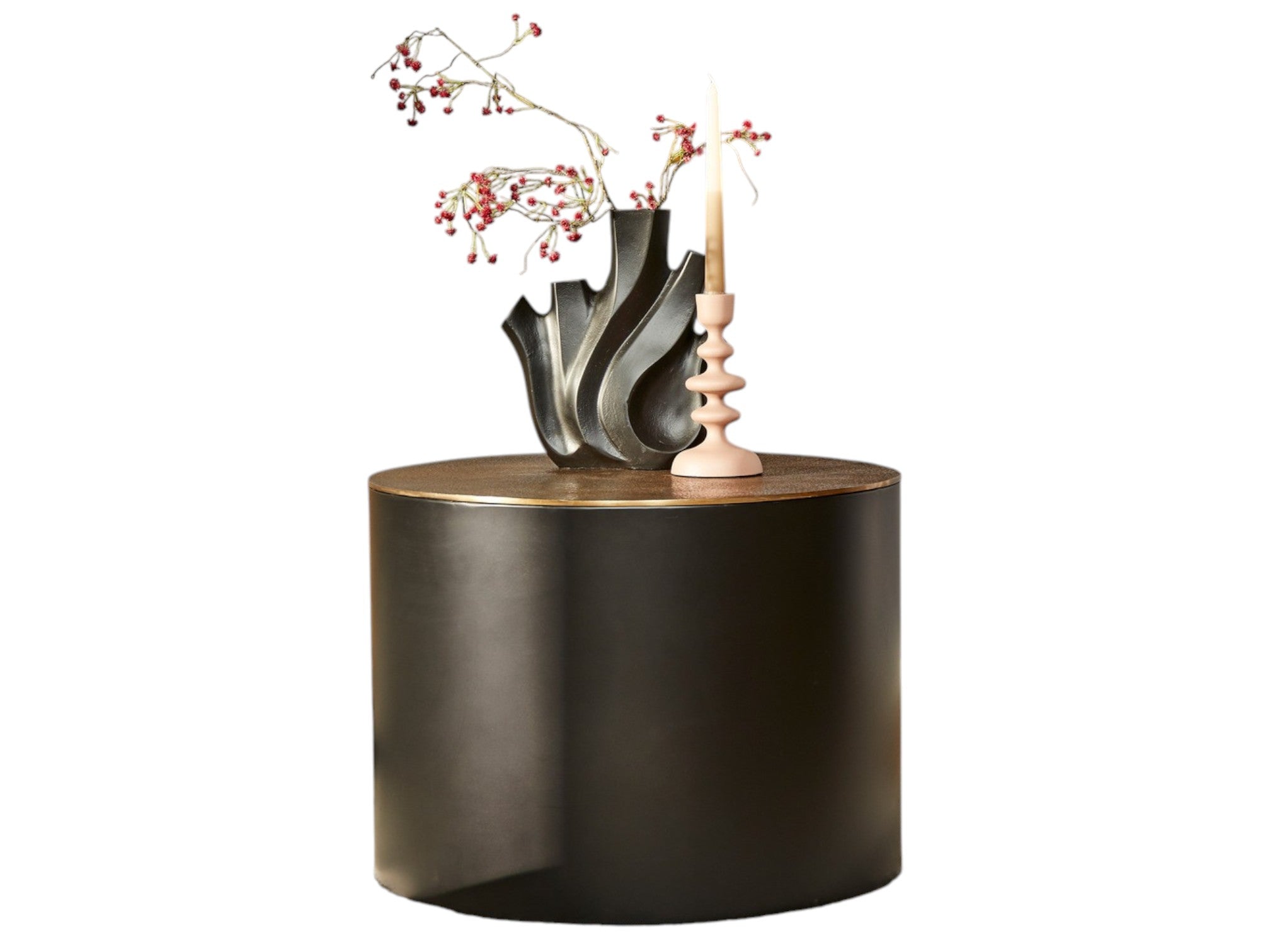 Couchtisch Fiore – Runder Aluminiumtisch in Antik-Schwarz & Antik-Gold, 60 x 60 x 45 cm