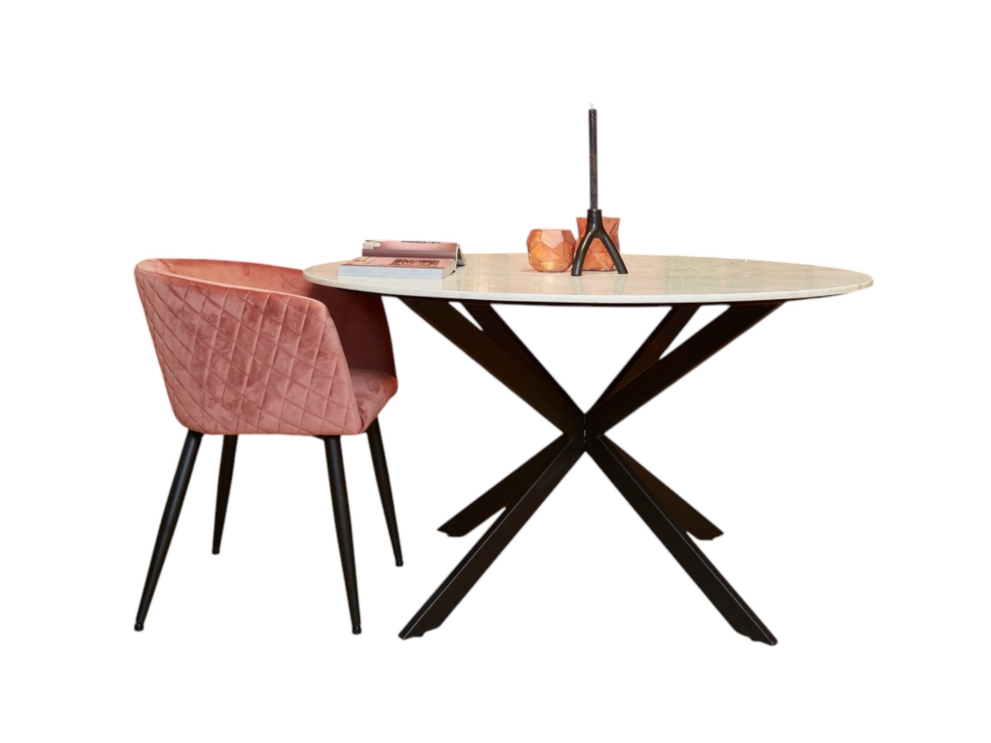 Esstisch Noire Ø130x76 cm – Runder Esstisch mit weißer Marmorplatte & schwarzem Metallgestell