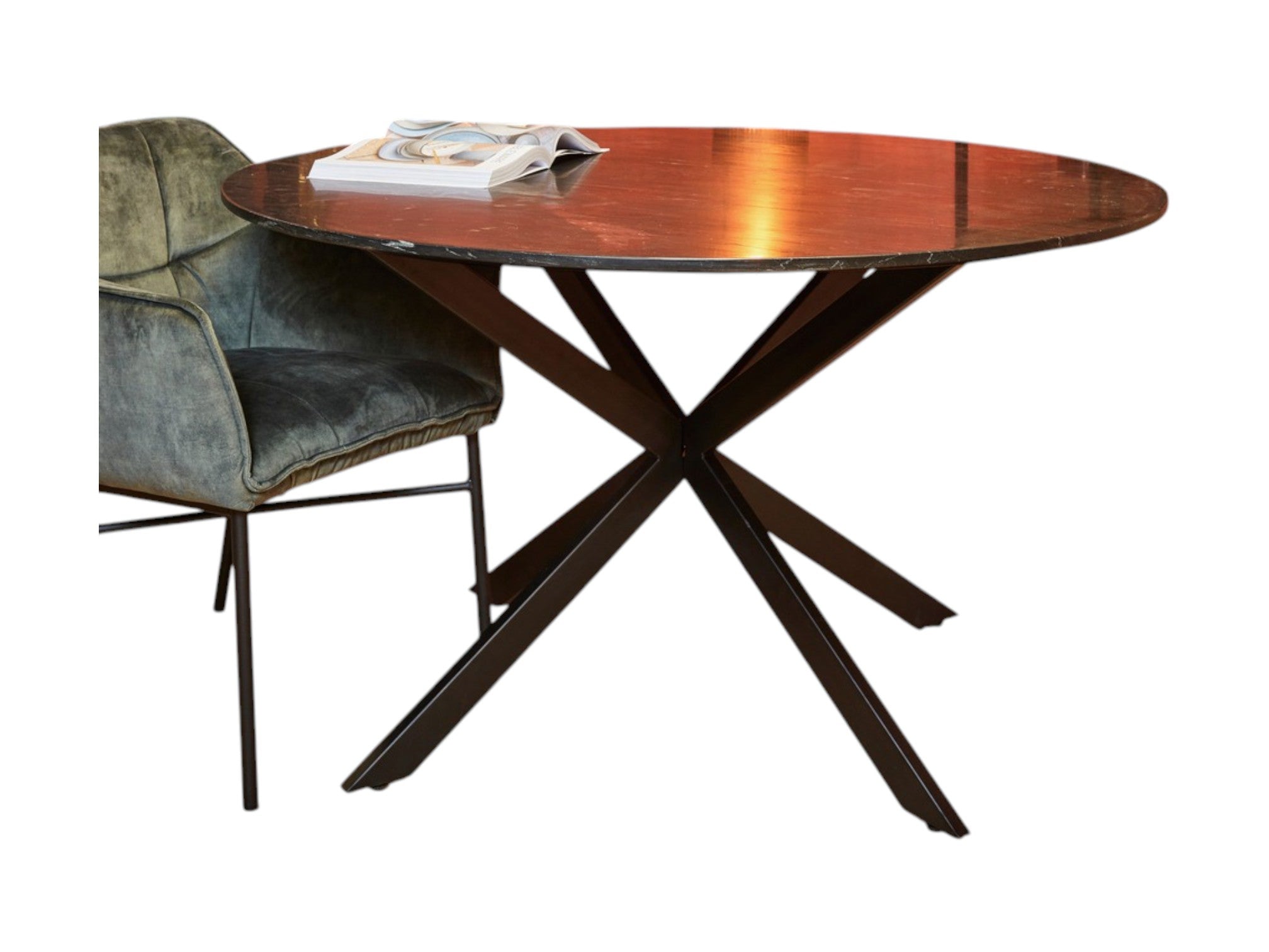 Esstisch Noire – schwarze Marmorplatte. Rund 150 x 76 cm